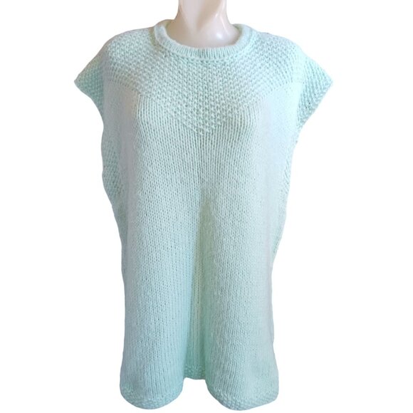 3XL Vintage Women's Sweater 1OF1 Handmade Granny Mint Green Knit Sleeveless Vest - Picture 2 of 6